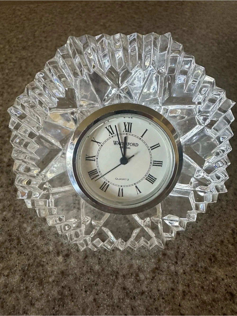 Waterford Lismore Diamond Clear Cut Crystal Table Clock with Silver Trim